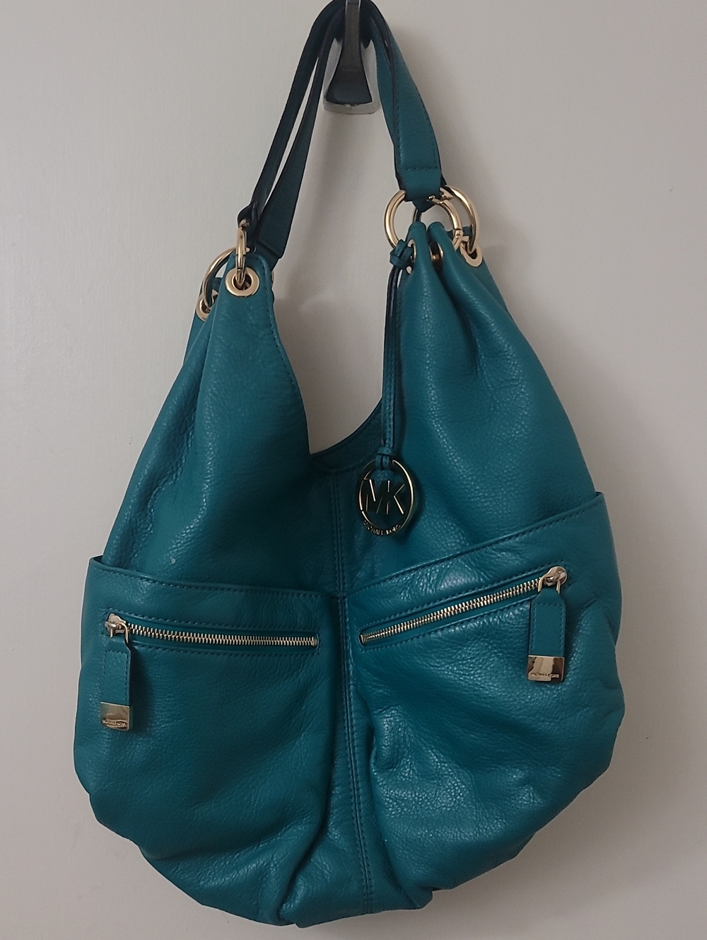 Michael Kors Teal Pebbled Leather Hobo with Gold Hardware